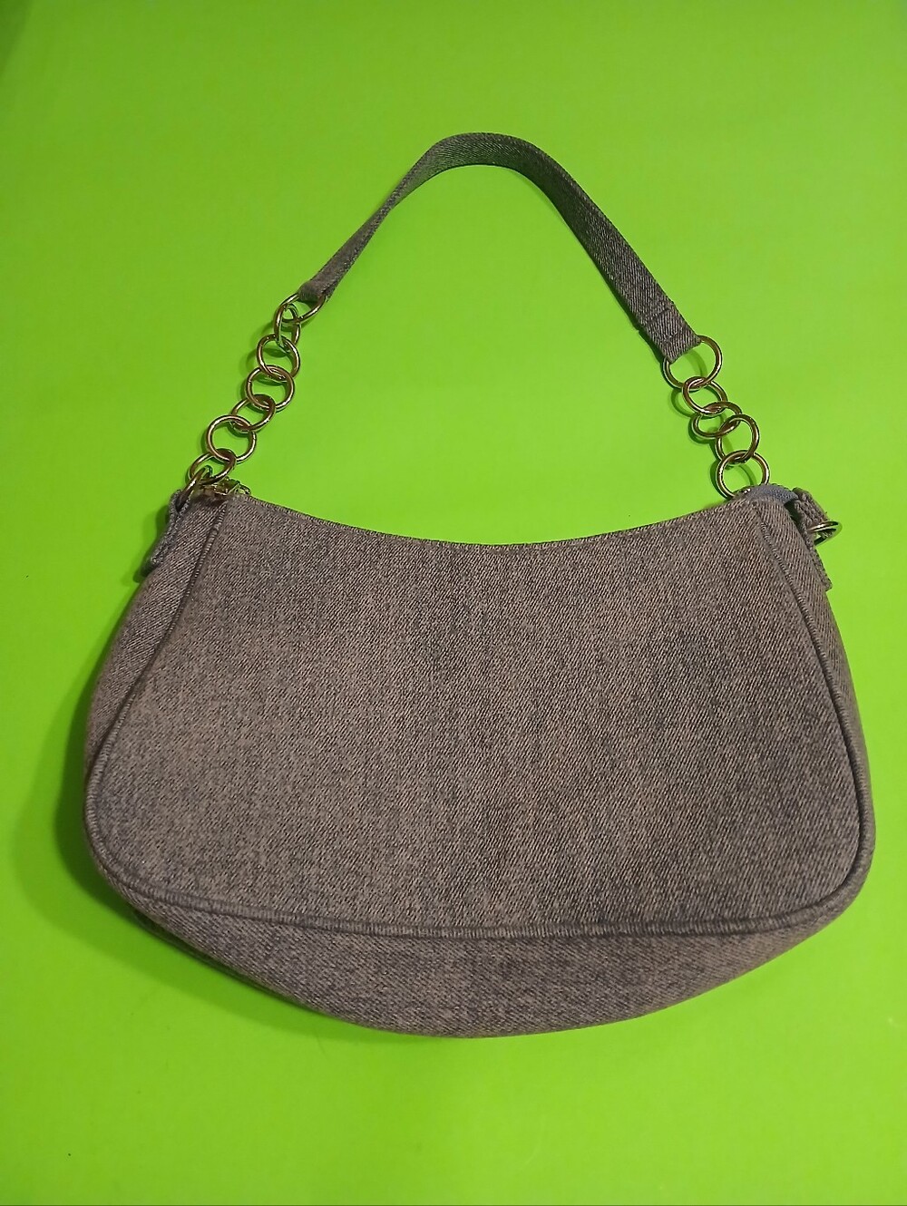 Grey Fabric Shoulder Bag with Chain Detail